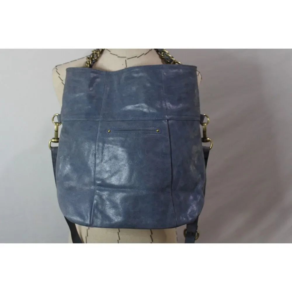 B‎ Makowsky Vintage Blue Gold hardware slouchy hobo bag
